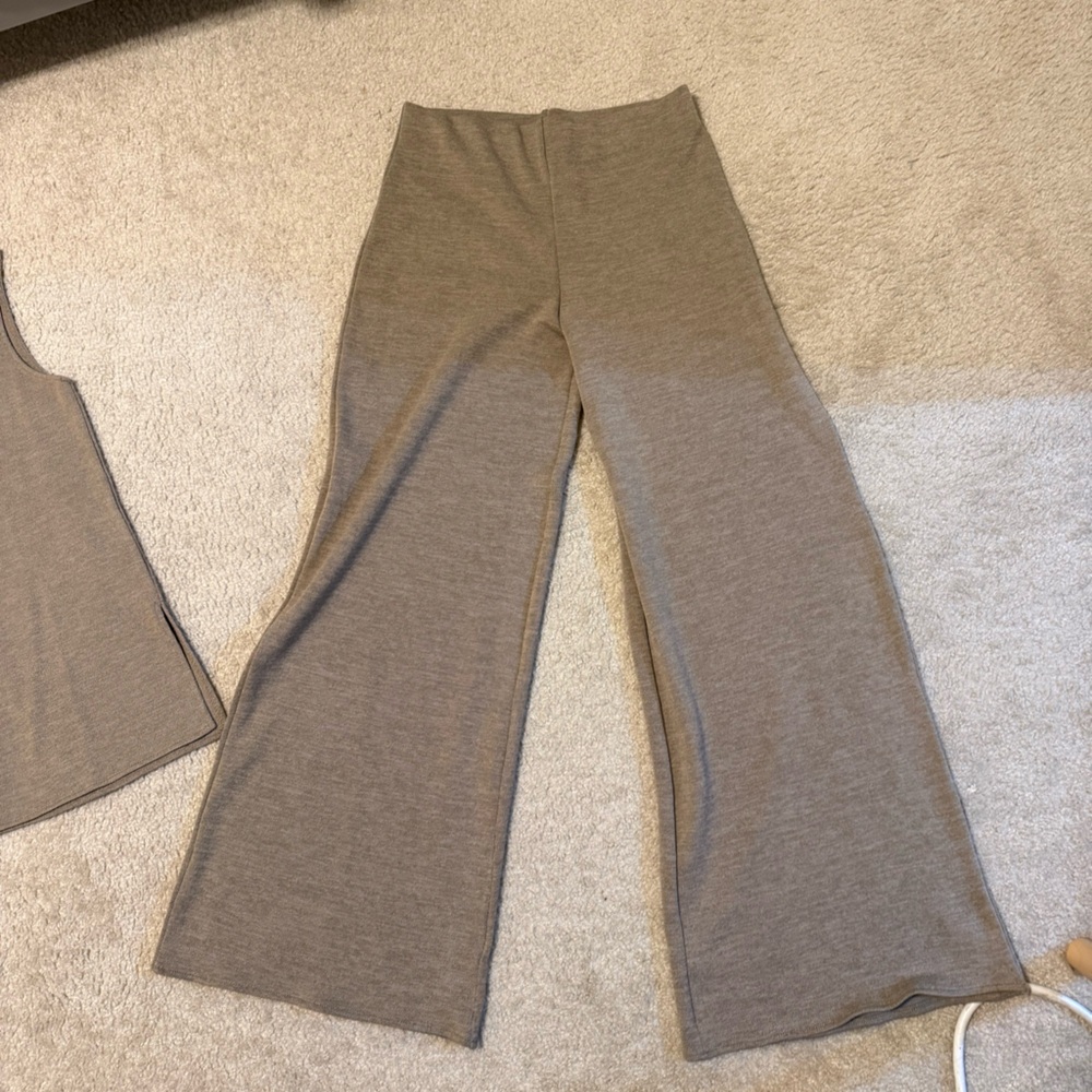 Zara Knit Flared Pants in Taupe